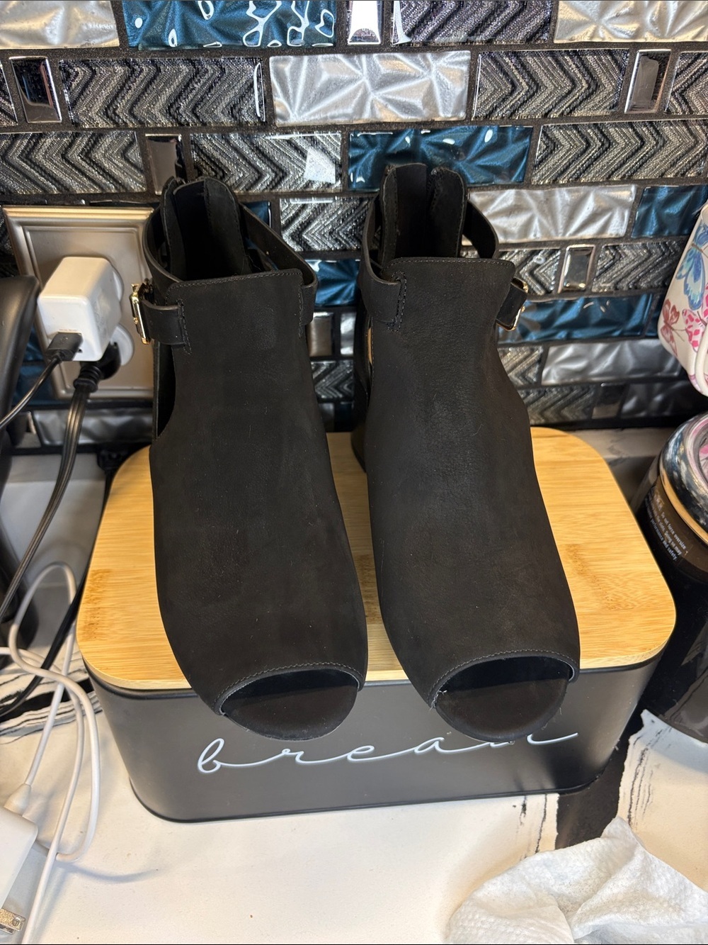 Giani Bernini Black Peep-Toe Ankle Booties